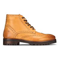 Mens Real Leather Laced Platform Brogue Military Boots Punk Rock Black Tan