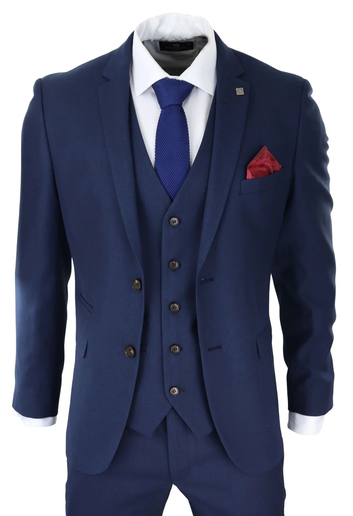 Mens Navy 3 Piece Suit Tailored Fit Smart Formal Classic Wedding Retro Vintage