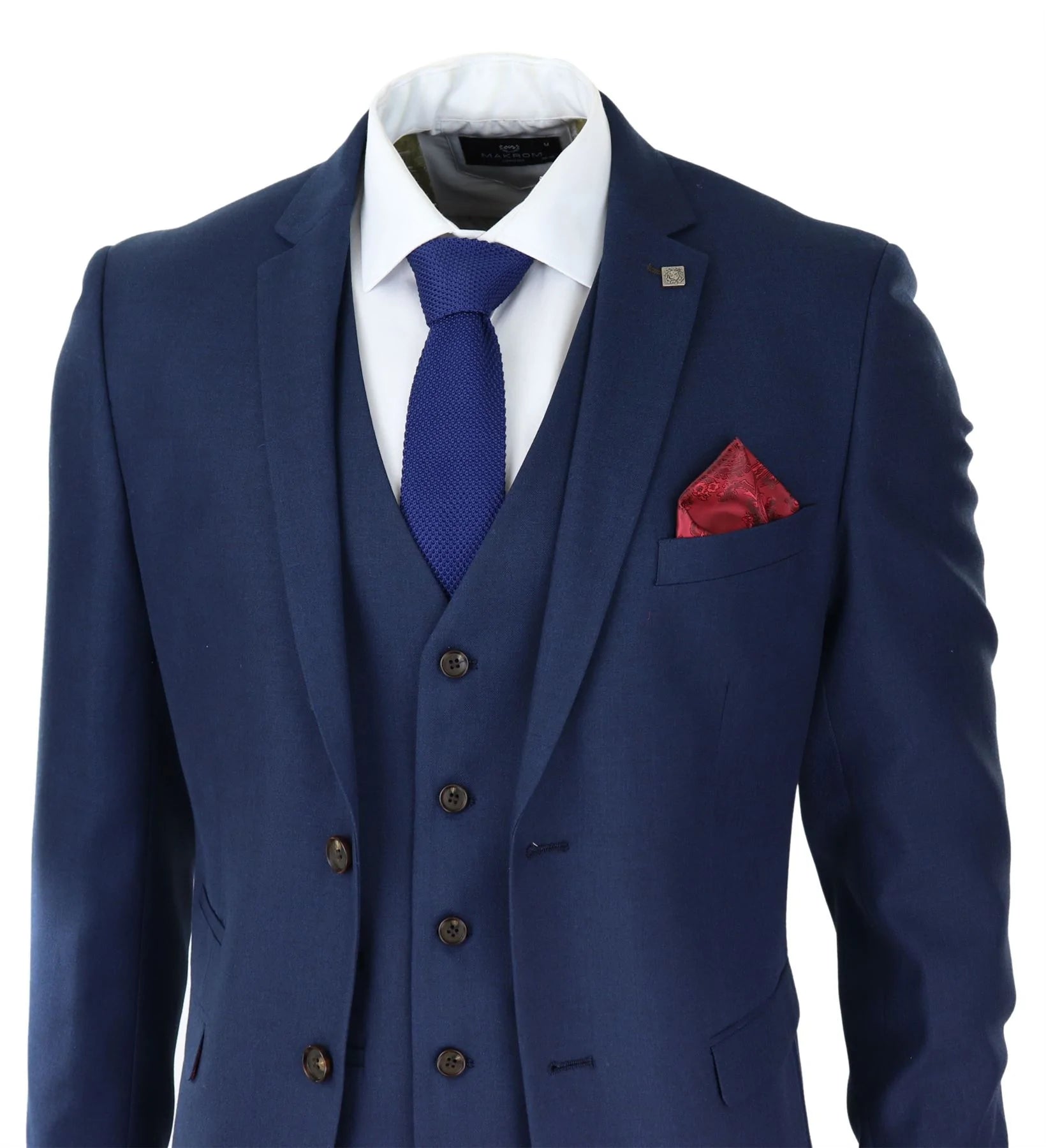 Mens Navy 3 Piece Suit Tailored Fit Smart Formal Classic Wedding Retro Vintage