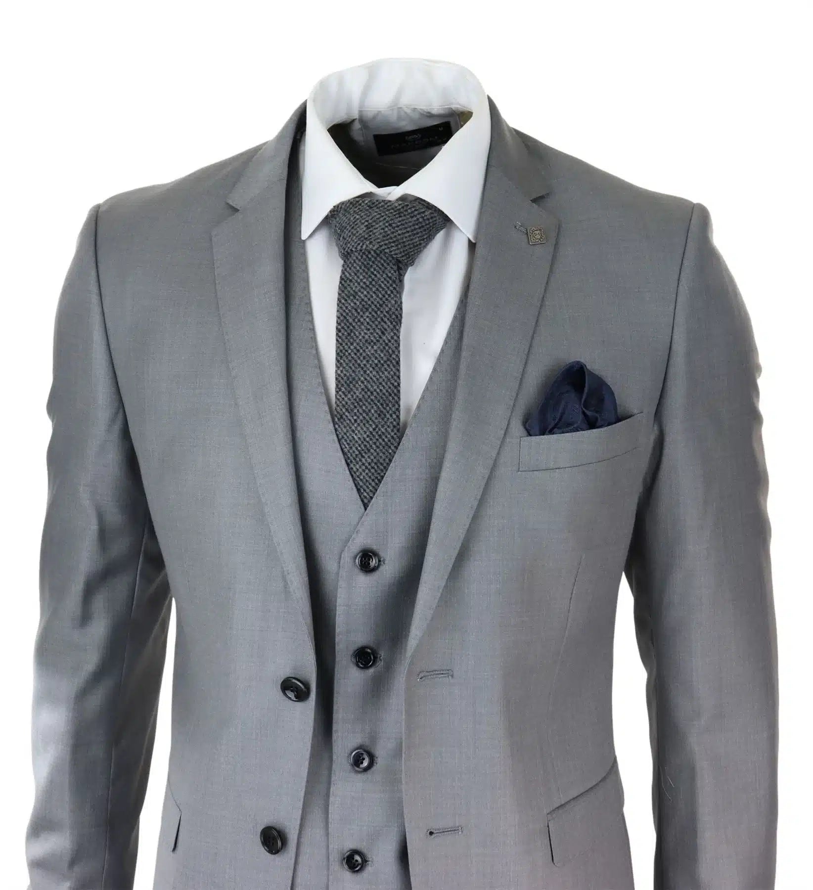 Mens Light Grey 3 Piece Suit Classic Stitch Wedding Summer Prom Classic Grooms