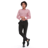 Men's Button Down Stripe Dress Shirt Formal Classic Collar - Red