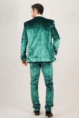 AK-25 Men's Emerald Green 3-Piece Velvet Wedding Tuxedo with Black Lapels