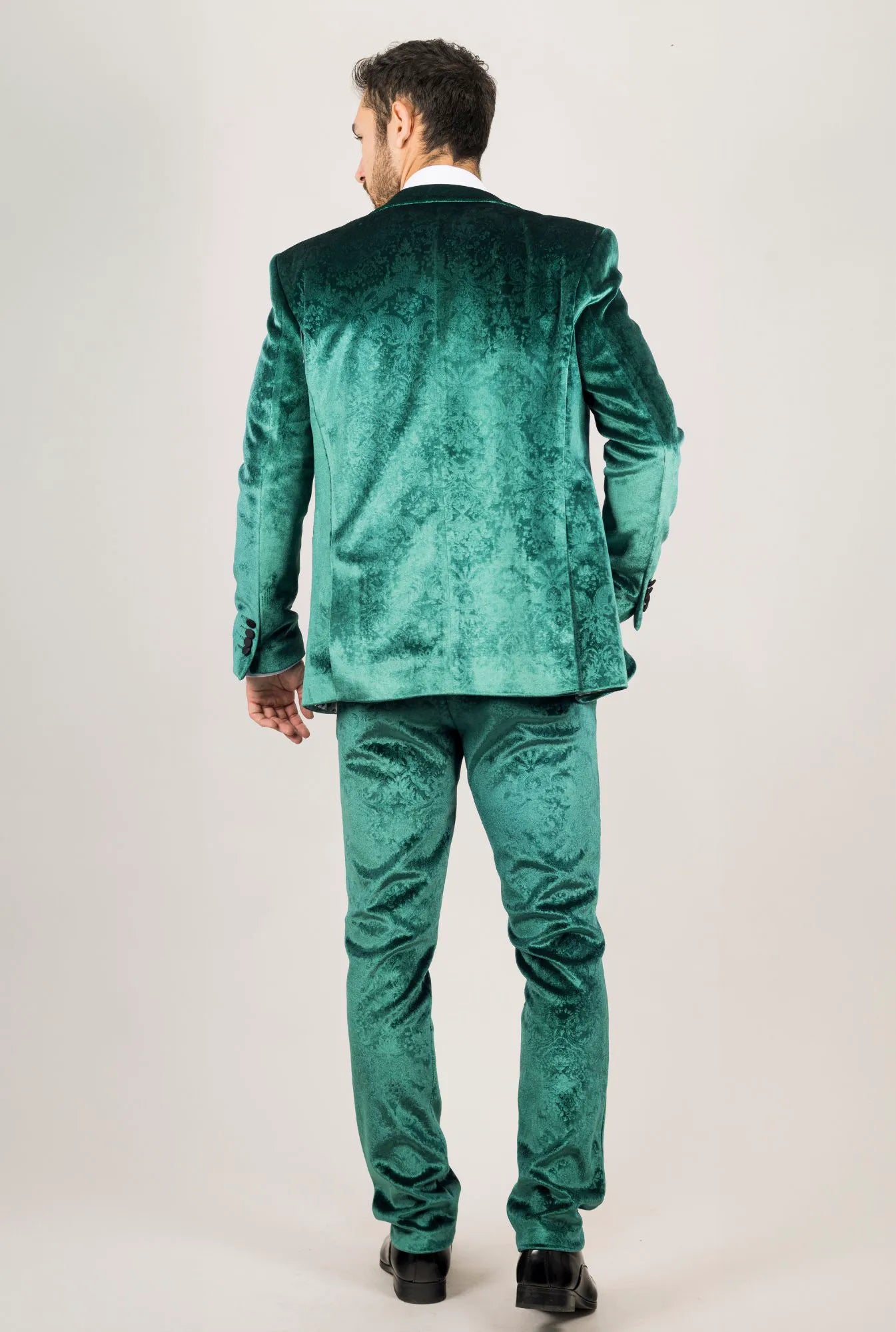 AK-25 Men's Emerald Green 3-Piece Velvet Wedding Tuxedo with Black Lapels