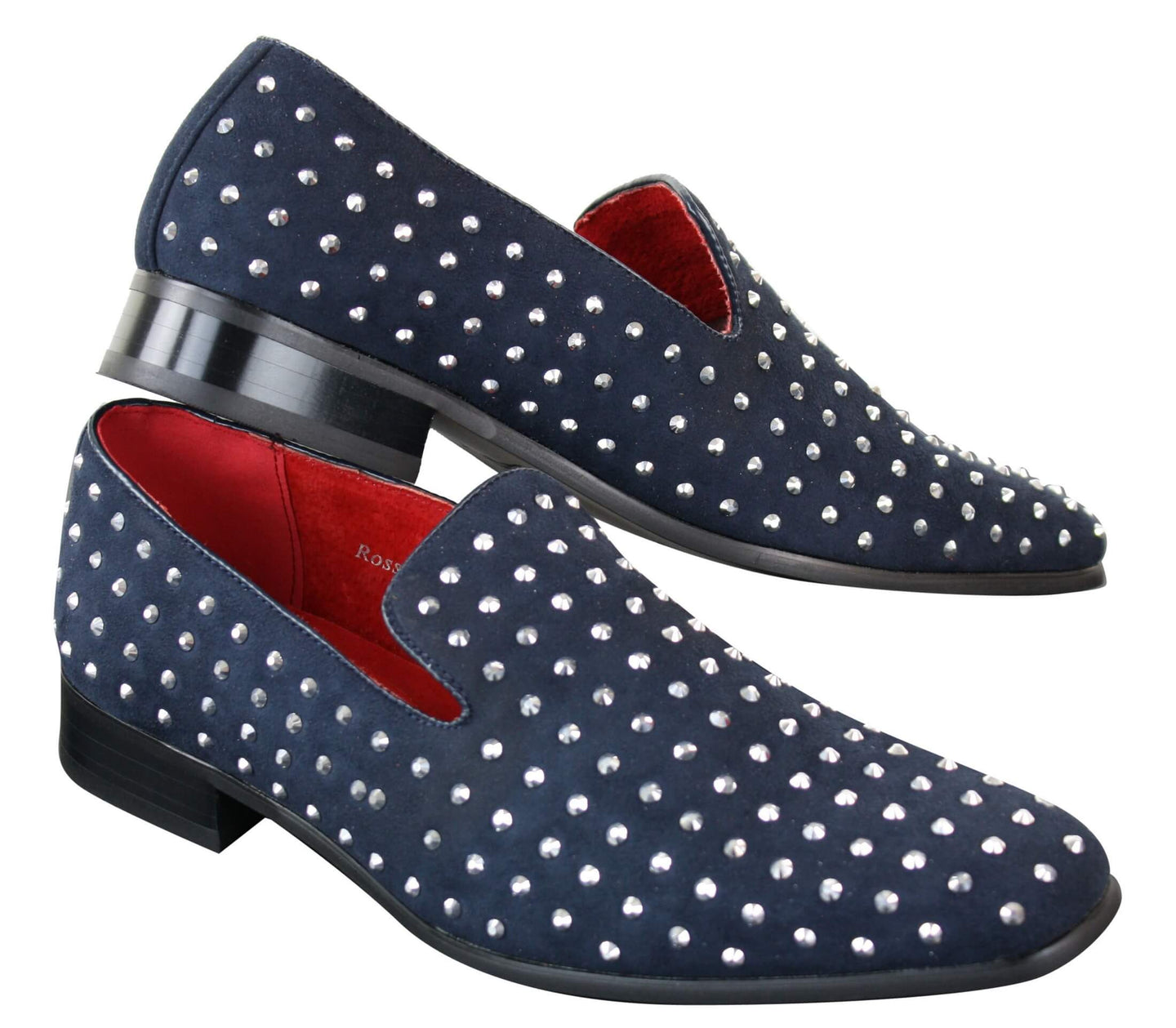 Mens Suede Slip On Loafers Shoes Stud Spikes Silver Smart Casual Shiny Party