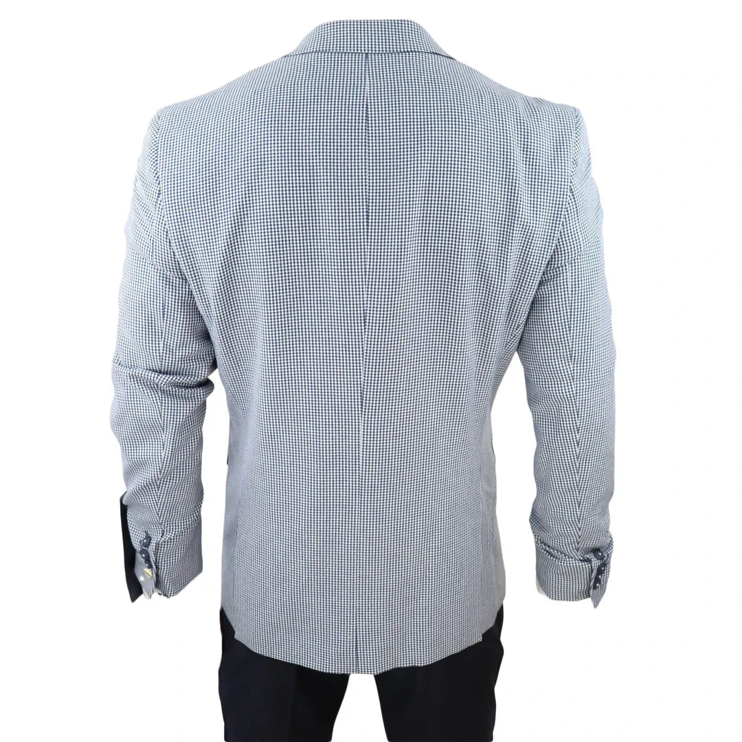 Baresi Men's 3-Piece Grey and Navy Contrasting Classic Summer Check Suit