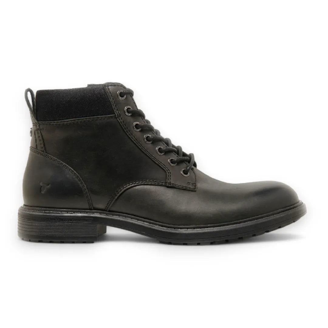 Beau - Men's Black Lace Up Side Zip Leather Chelsea Boots