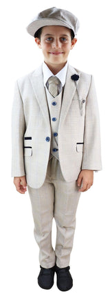 Boys Cream Tweed 3 Piece Suit Caridi - Wedding Suit