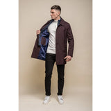 Men's Brando Mac Burgundy Overcoat Jacket High Collar Zip Button 3/9