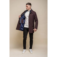 Men's Brando Mac Burgundy Overcoat Jacket High Collar Zip Button 3/9