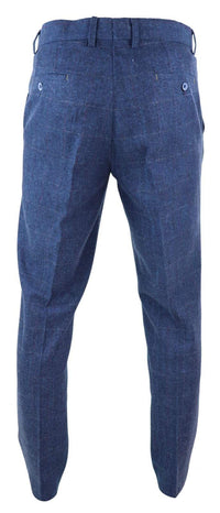 Mens Blue Check Tweed Trosuers - Cavani Carnegi