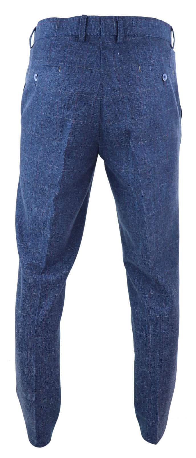 Mens Blue Check Tweed Trosuers - Cavani Carnegi