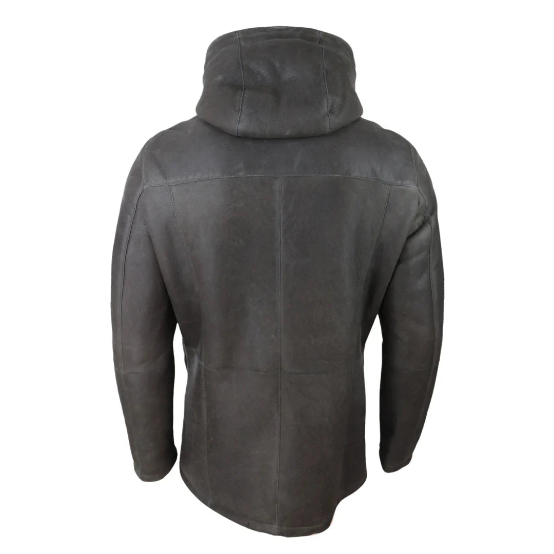Men's 3/4 Brown Soft Sheepskin Hood Jacket 3/4 Coat Classic Warm Winter
