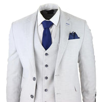 Mens Tweed Light Grey 3 Piece Suit Tailored Fit Classic Vintage 1920s Wedding