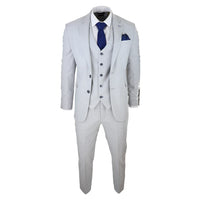 Mens Tweed Light Grey 3 Piece Suit Tailored Fit Classic Vintage 1920s Wedding