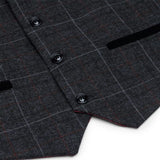 Boys Grey Black 3 Piece Tweed Suit Herringbone Wine Vintage Retro