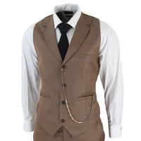 James Men's 3-Piece Plain Brown Suit with Classic Fit