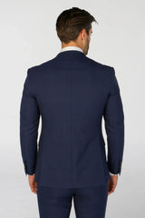 Mark - Men's Navy Blue 3 Piece Checked Tailored Fit Suit