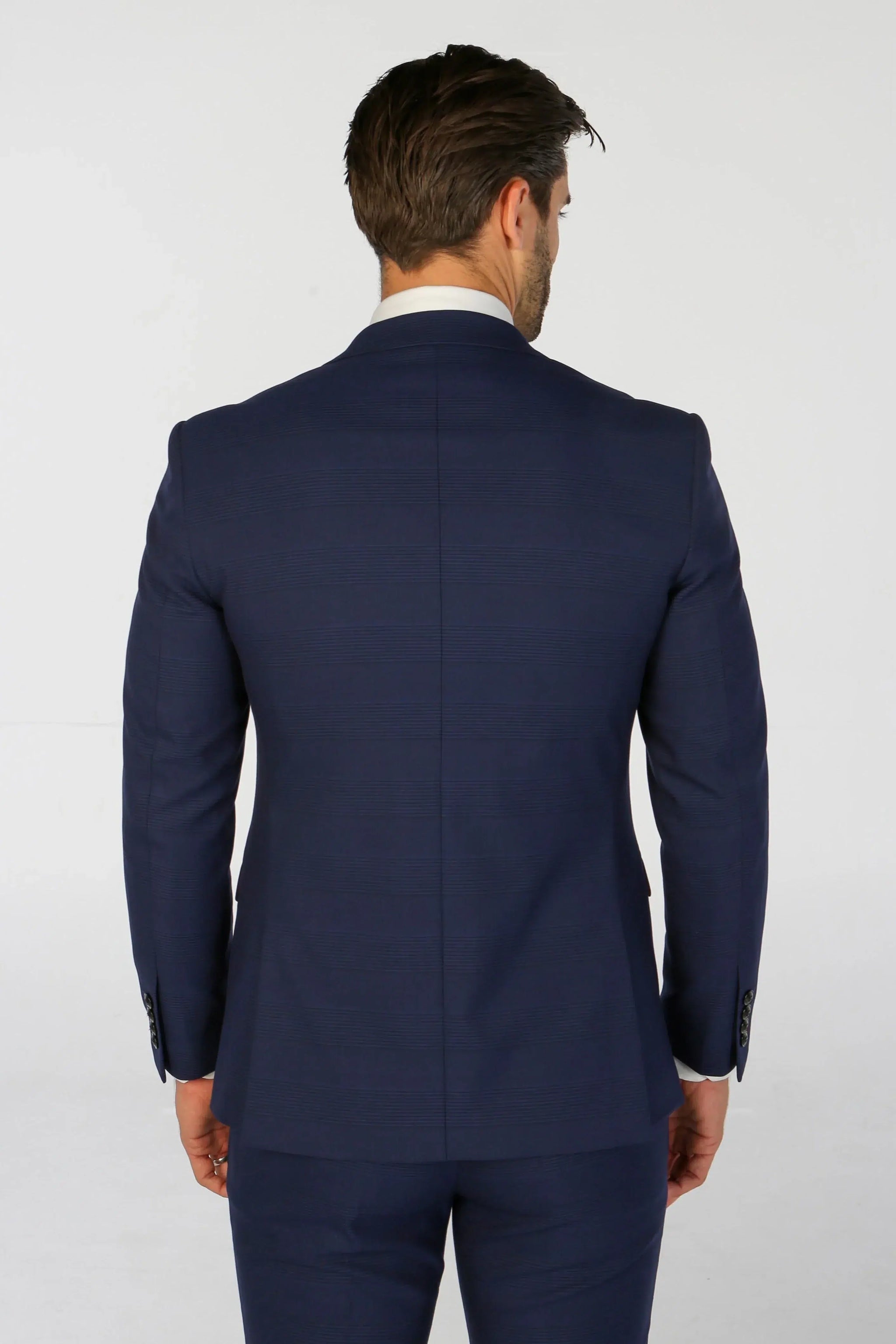Mark - Men's Navy Blue 3 Piece Checked Tailored Fit Suit