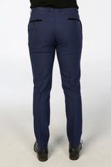 Mark - Men's Navy Blue 3 Piece Checked Tailored Fit Suit