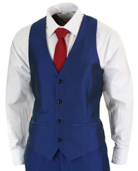 Mens 3 Piece Shiny Blue Wedding Prom Party Suit Tailored Fit Smart Formal