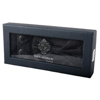 Men's Black Bow Tie Pocket Square Cuff Links Gift Set