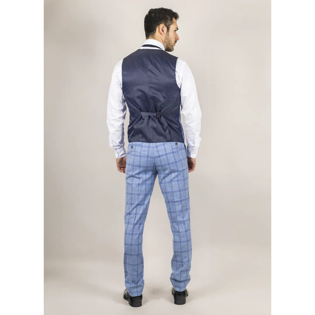 Plowman Men's Light Blue 3-Piece Checked Suit