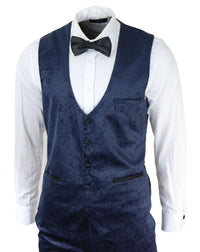 Mens Marc Darcy Velvet Paisley Blue Fit 3 Piece Suit Tuxedo Dinner Jacket Wedding
