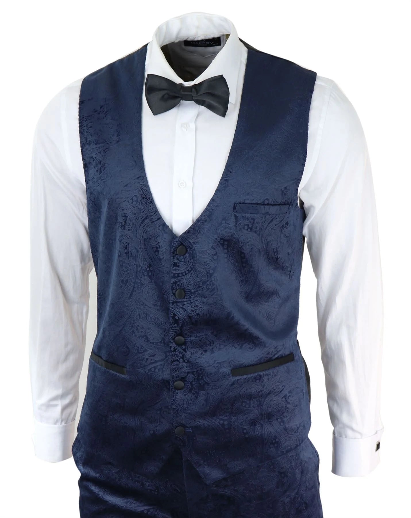 Mens Marc Darcy Velvet Paisley Blue Fit 3 Piece Suit Tuxedo Dinner Jacket Wedding