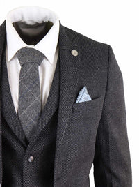 Men's Black Tweed 3 Piece Vintage Suit - STZ14