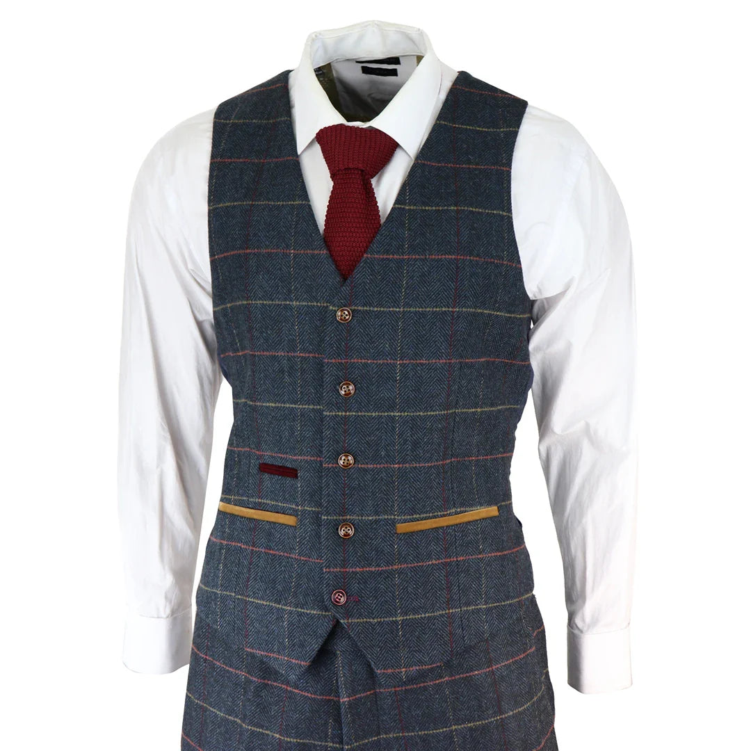 Thomas Men's Navy 3-Piece Tweed Check Suit