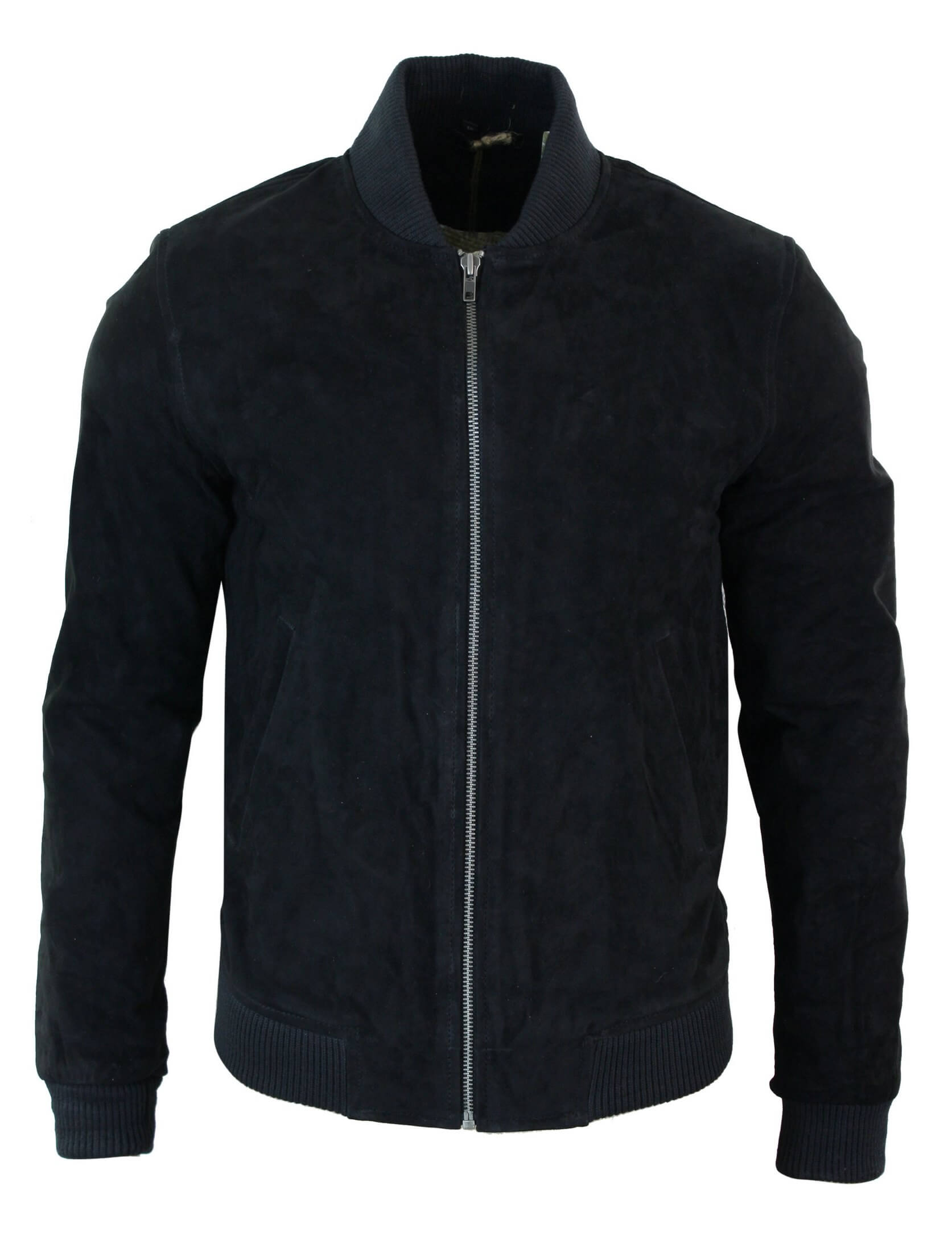 Varsity Mens Real Suede Leather Bomber College Jacket Classic Retro Vintage - Black