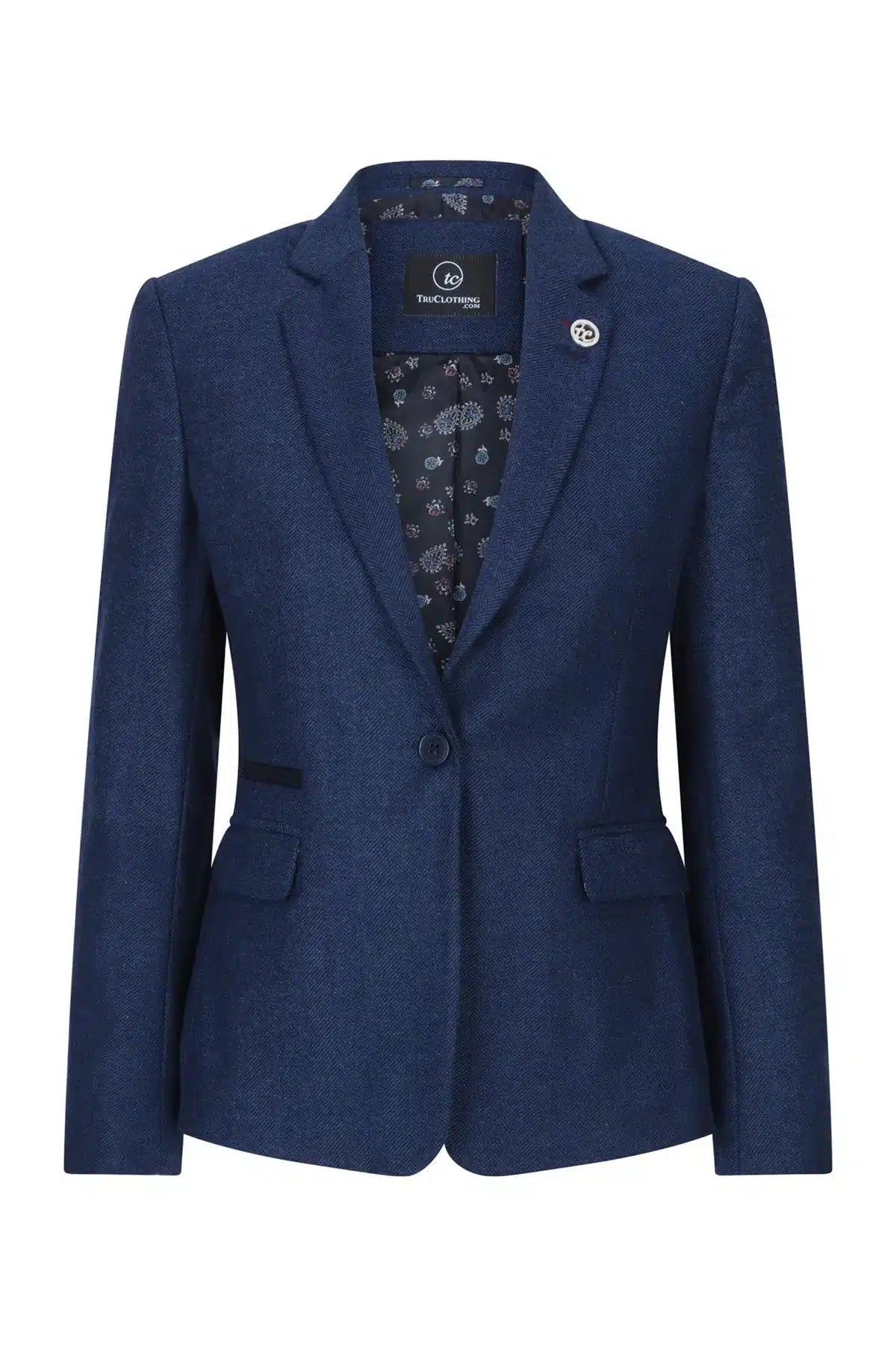 Womens Tweed Herringbone blazer Navy 1920s Vintage Tailored Classic Smart